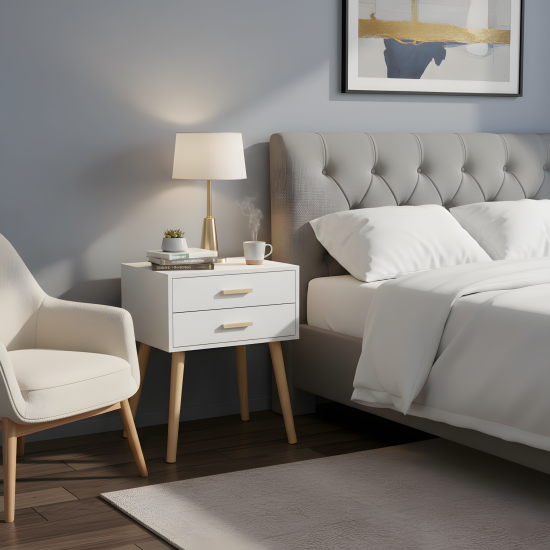 Wooden Nightstand - 2 Drawer 